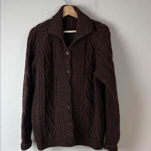 Handknit Unisex Brown Cable Knit Sweater Size Medium